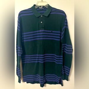 Polo by Ralph lauren, vintage long sleeve polo Green with purple stripe sz. XL
